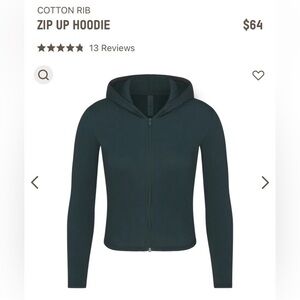 NWT SKIMS Cotton Rib Zip Up Hoodie / Size: XL Extra Large / Color: Spruce Green